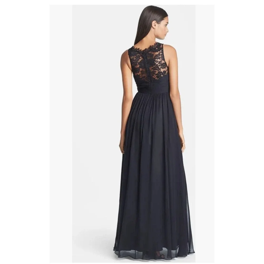 NWT black Aidan Mattox Embellished Lace & Silk Chiffon Formal‎ Gown size 8